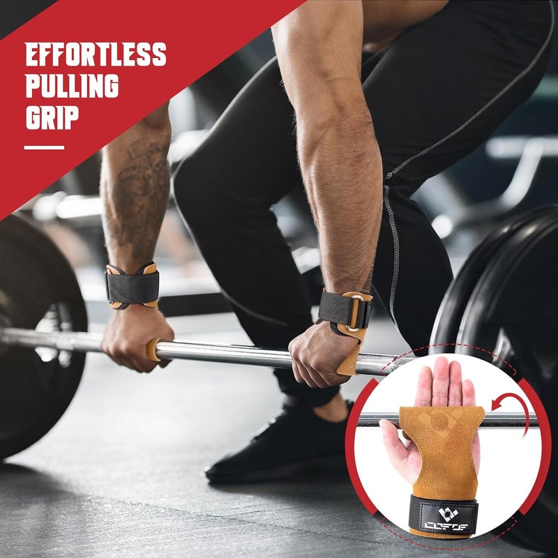 COFOF Weight Lifting Wrist Strap, Double Layer Leather Wrist Strap for Deadlift and Powerlifting, Adjustable Neoprene Padded Gym Workout Lifting Hooks (Pair) - Image 5